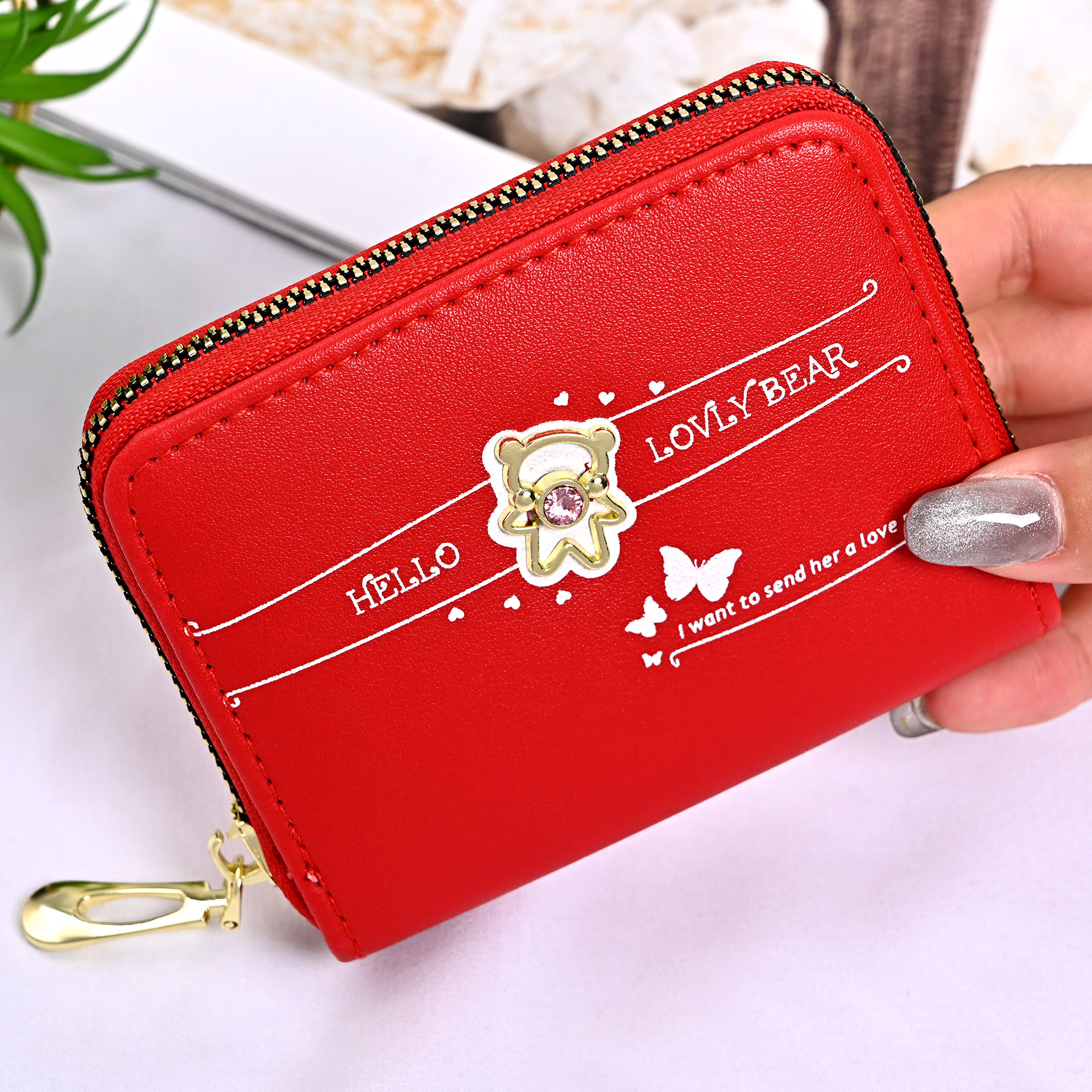 New Women's Wallet Short Printed Bear Clutch Coin Purse Small Card Holder Multi-Card Wallet