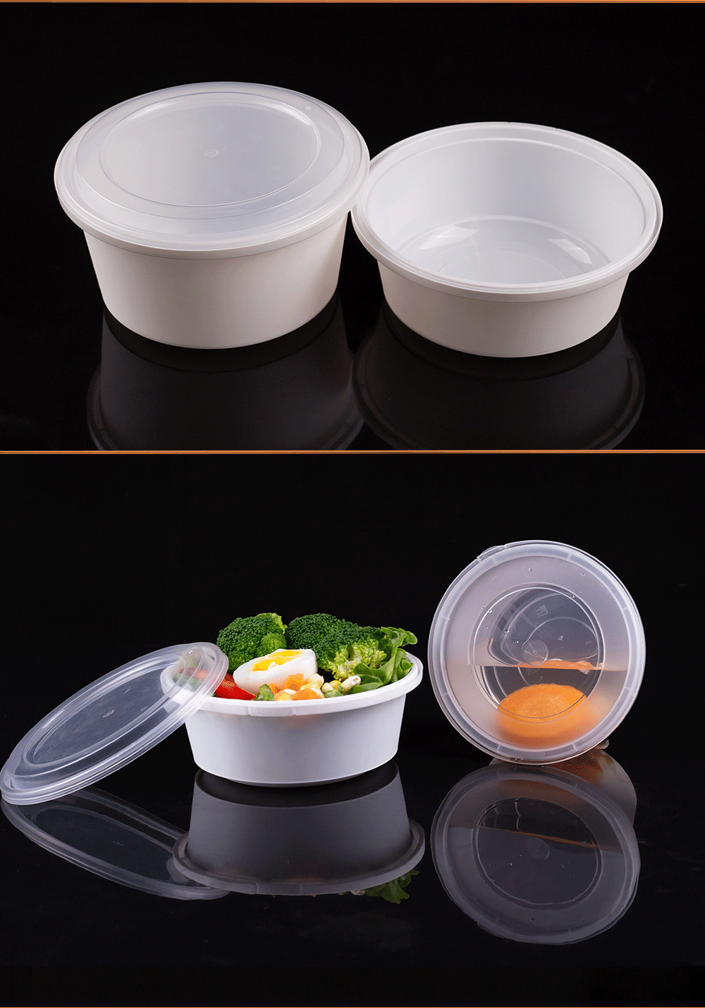 批发锁扣防偷吃圆形一次性快餐盒打包外卖糖水甜品碗膜内贴logo