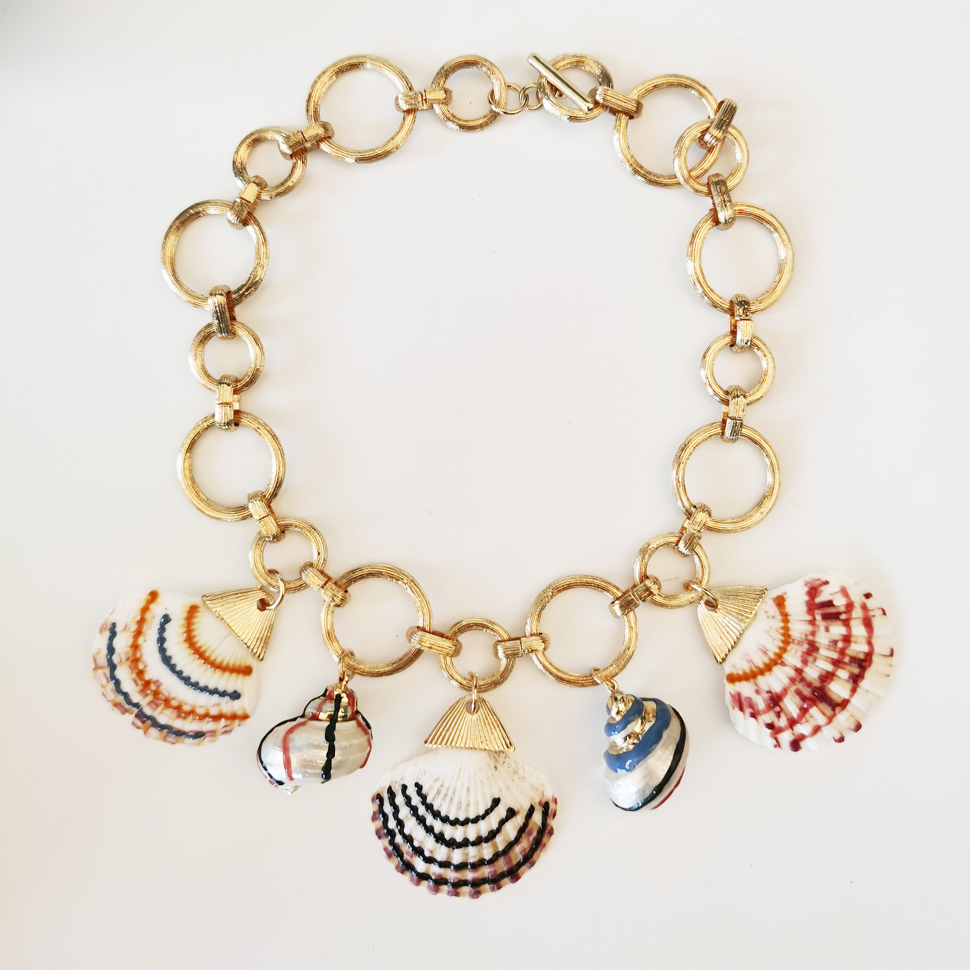 欧美官网za同款休闲度假风天然贝壳海螺项链百搭彩色滴油项链