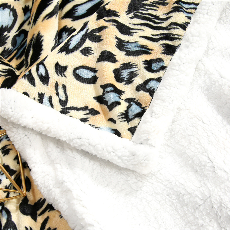 2020 Winter Cross-Border New Flannel Double-Layer Lambswool Blanket Leopard Series Thickened Composite Sofa Blanket