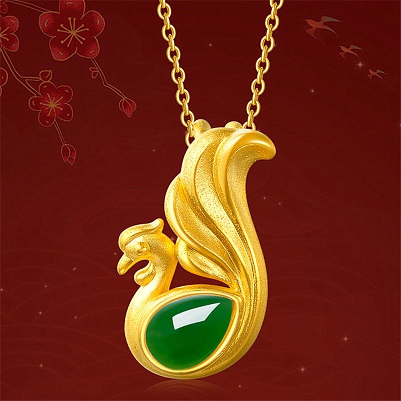 泰国老挝砂金孔雀铜镀黄金吊坠仿3d硬金玉髓碧玉凤凰吊坠挂件批发