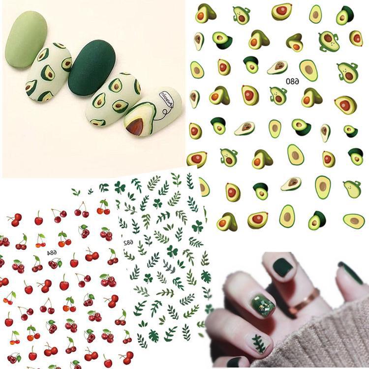 ins风夏日清新牛油果美甲装饰品背胶贴纸 指甲贴花泫雅风树叶樱桃