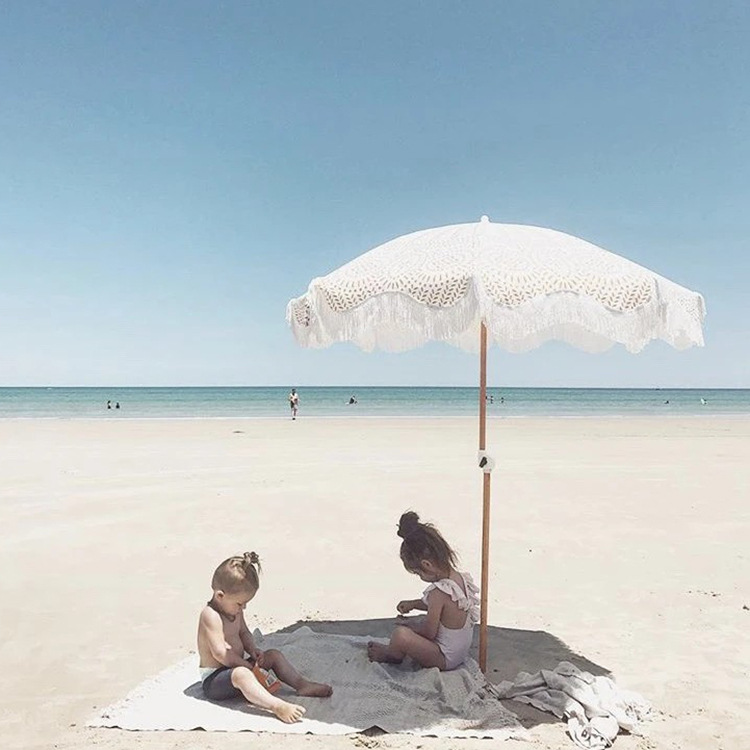 40寸beachumbrella户外遮阳伞户外用品海边流苏实木伞