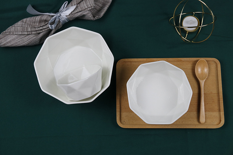 创意陶瓷白钻石多边形碗盘碟酒店家用甜品水果下午茶西餐餐具套装