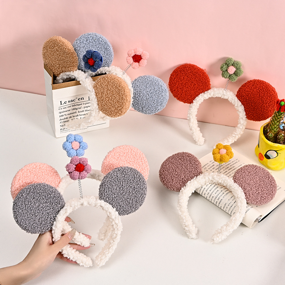 Korean Style Internet Celebrity Pcs Little Red Flower Headband Wholesale Mickey Big Ears Face Wash Hair Band Cute Cartoon Small Flower Headband