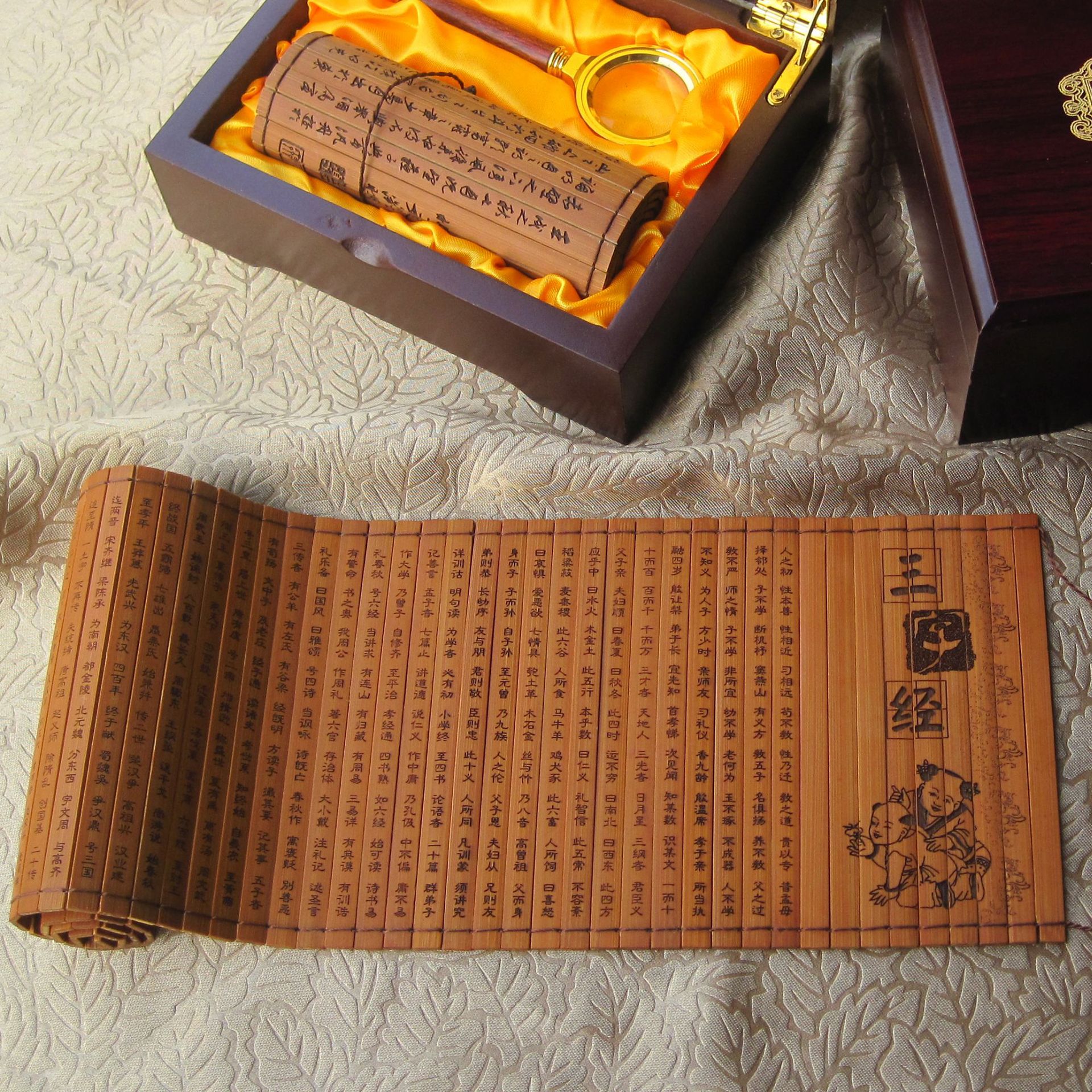 0成交0件工厂销信竹简工艺礼品 仿古竹筒书 《唐诗精选》精装版竹简