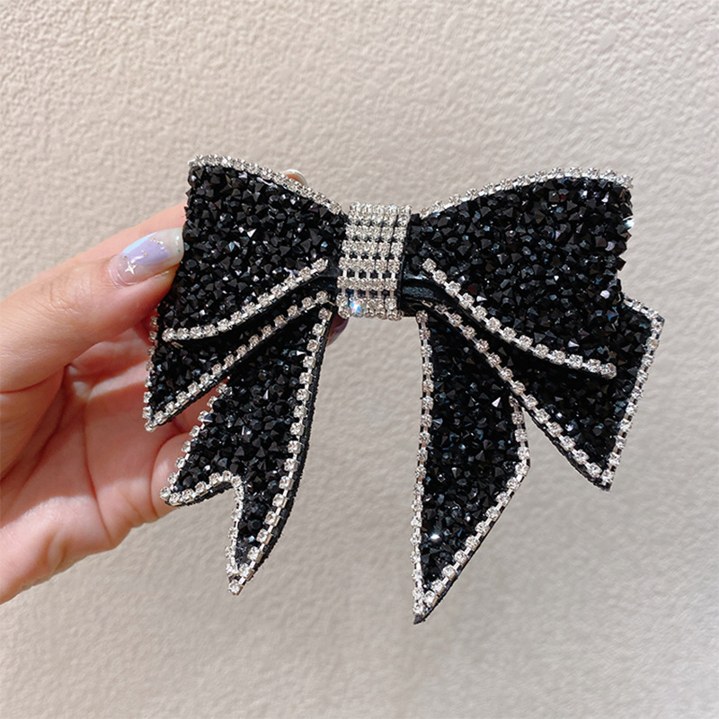韩国发饰高级感黑色蝴蝶结发夹施华洛水晶发卡后脑勺夹子头饰女