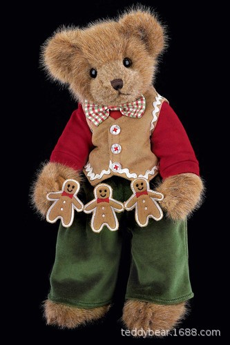 正版美国贝瑞泰迪熊 14寸姜饼人圣诞男熊 毛绒玩具公仔 全关节熊