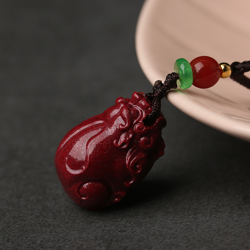 新款天然紫金砂朱砂貔貅吊坠帝王砂招财项链男女款挂件吊坠批发