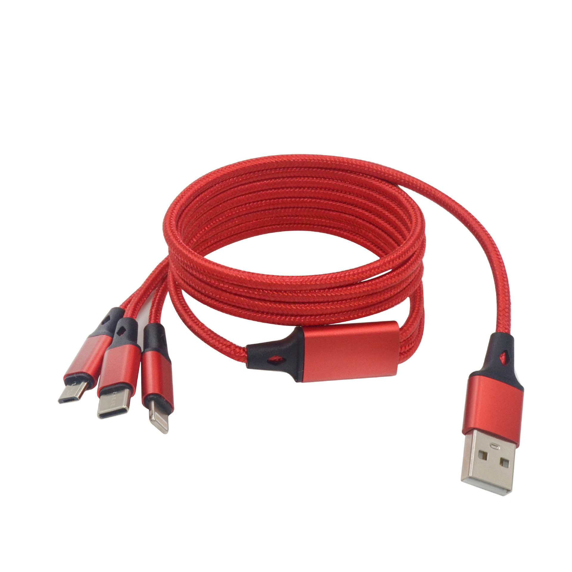 铝合金一拖三数据线尼龙编织三合一手机充电线可加logo