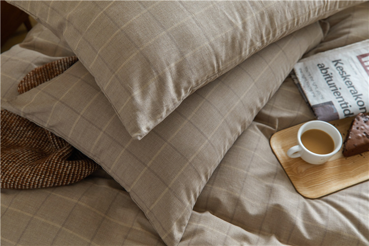 日式简约格纹全棉法兰绒人字纹磨毛床单四件套被套床笠床上用品