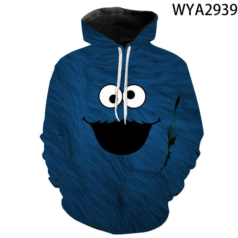 曲奇怪兽派对 cookie monster party 3d数码印花长袖连帽衫卫衣