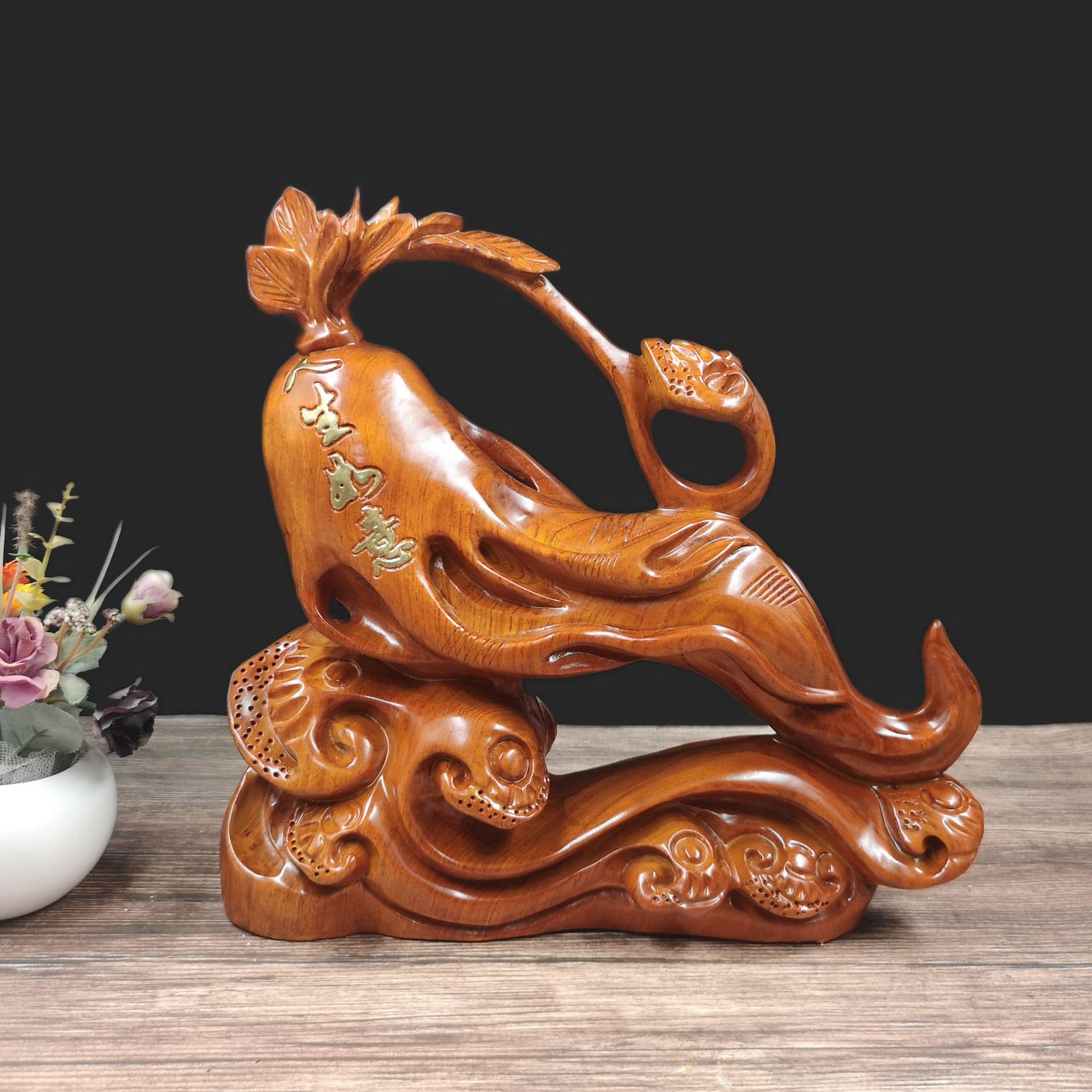 30cm木质人生如意摆件黑檀木雕手工艺品创意家居客厅装饰摆设礼品