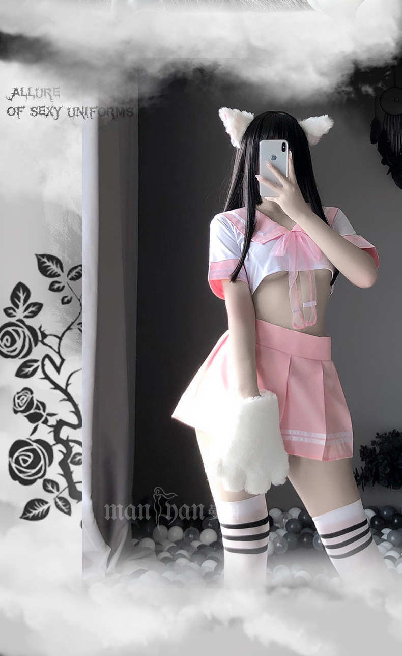 曼烟情趣内衣性感学生服分体短袖百褶短裙水手服制服套装1620