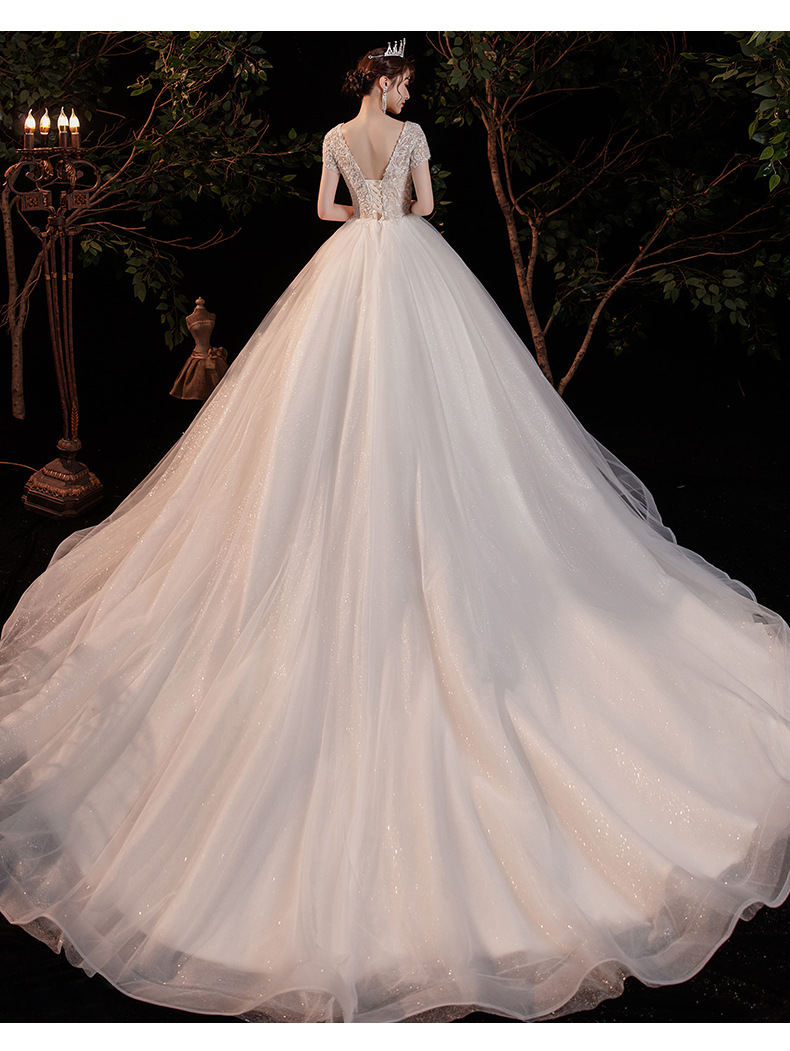 跨境婚纱2020新款新娘出门纱拖尾森系星空梦幻简约气质外贸蓬蓬裙