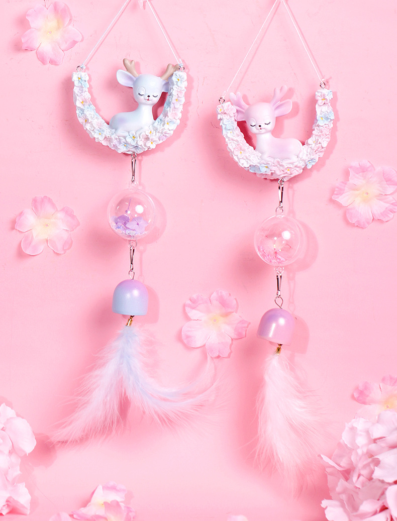ins风粉色少女心风铃玄关挂件卡通可爱小鹿生日礼物创意工艺礼品