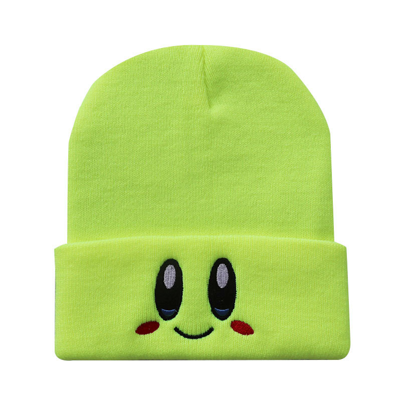 8 Colors Autumn and Winter Kirby Woolen Cap Cute Smiley Face Eye Embroidery Knitted Hat Gifts for Boys and Girls Students Hat