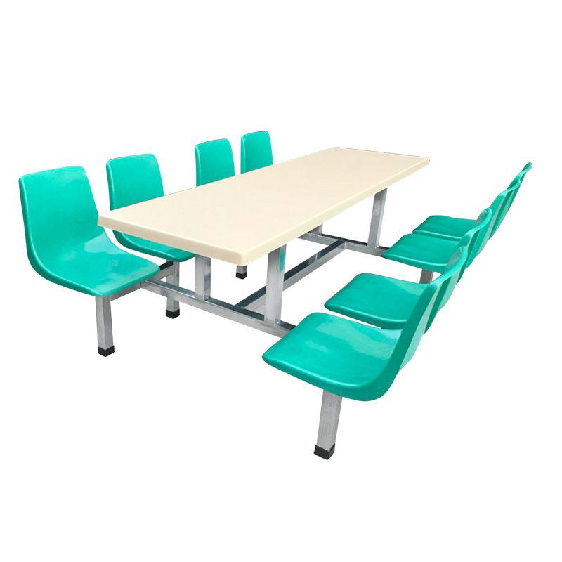 连体塑料餐椅组合餐桌椅学校食堂八人位连体餐椅学校食堂桌椅