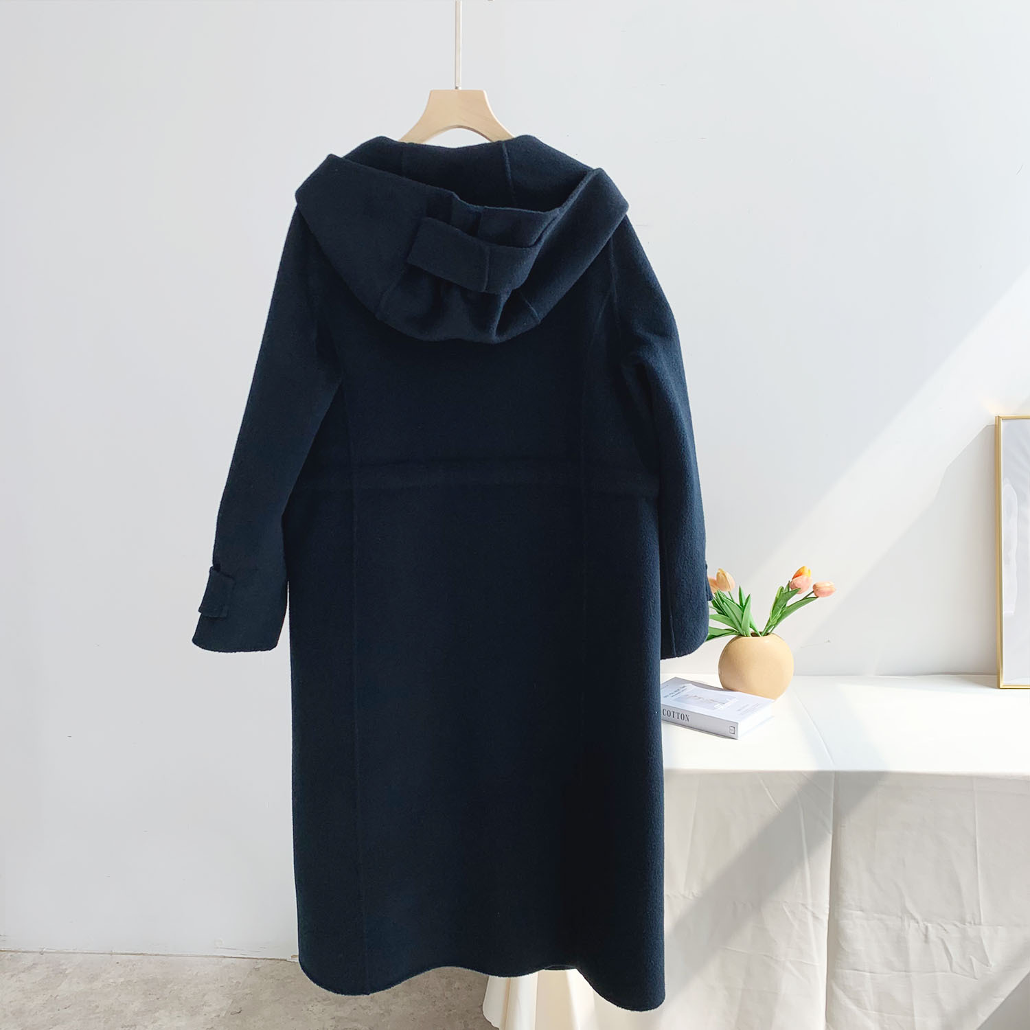 【不退换】2020秋冬新韩版连帽收腰长款羊绒羊毛大衣sff179