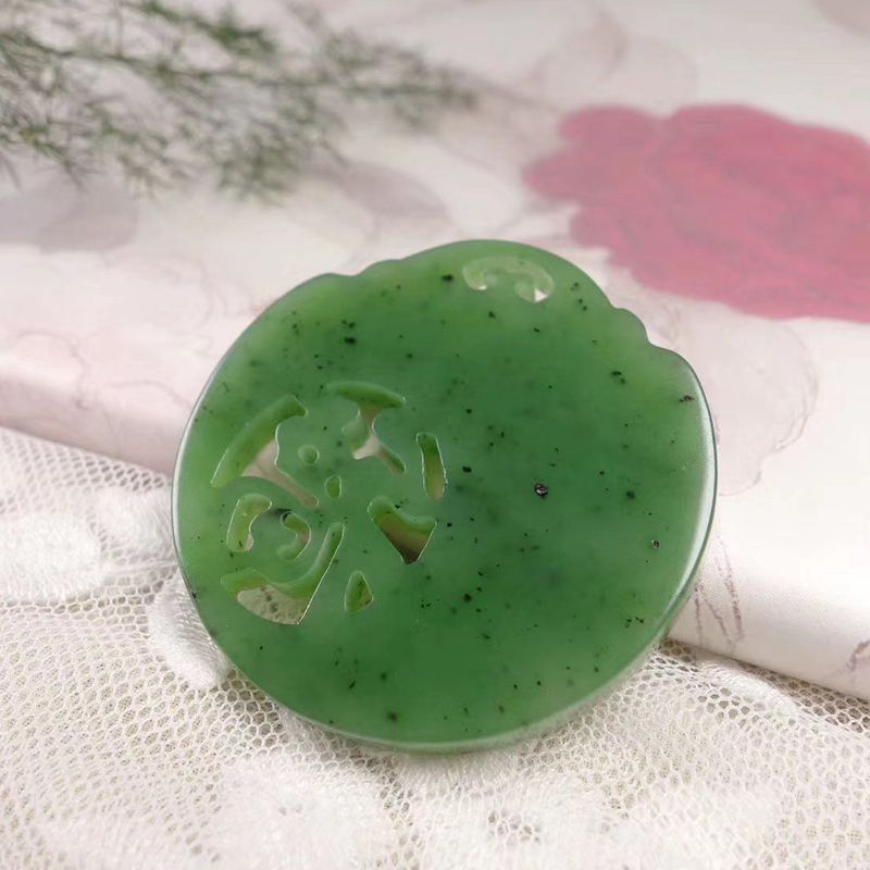 温润斋天然和田玉俄罗斯碧玉玉石祝福玉牌玉福字挂件送证书玉坠