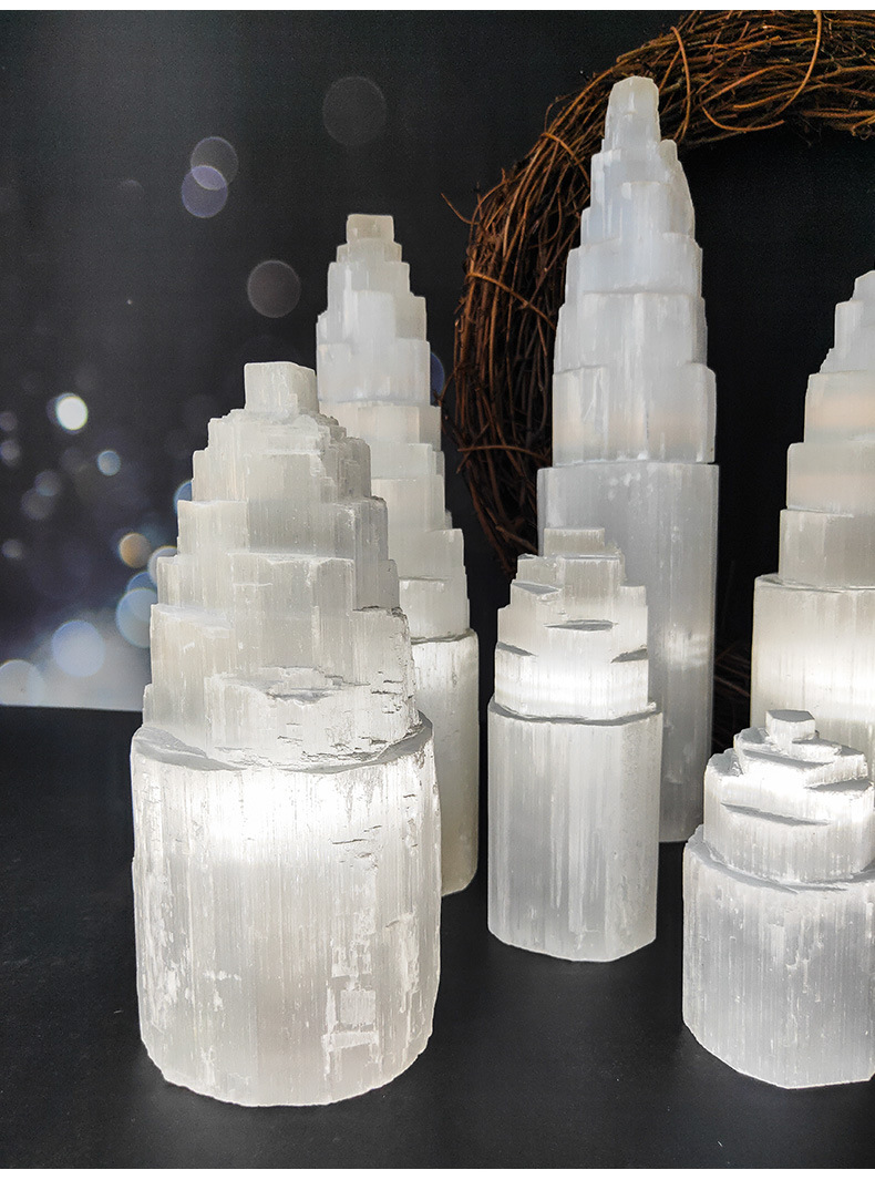 天然石膏晶石能量塔摩洛哥透石膏摆件透明石膏疗愈净化磁场能量石