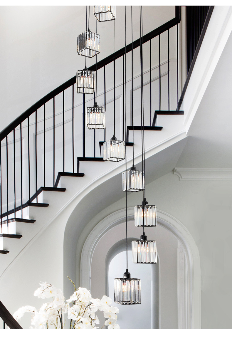 定制楼梯吊灯长吊灯欧式复式楼客厅大吊灯客厅灯水晶吊灯楼梯灯