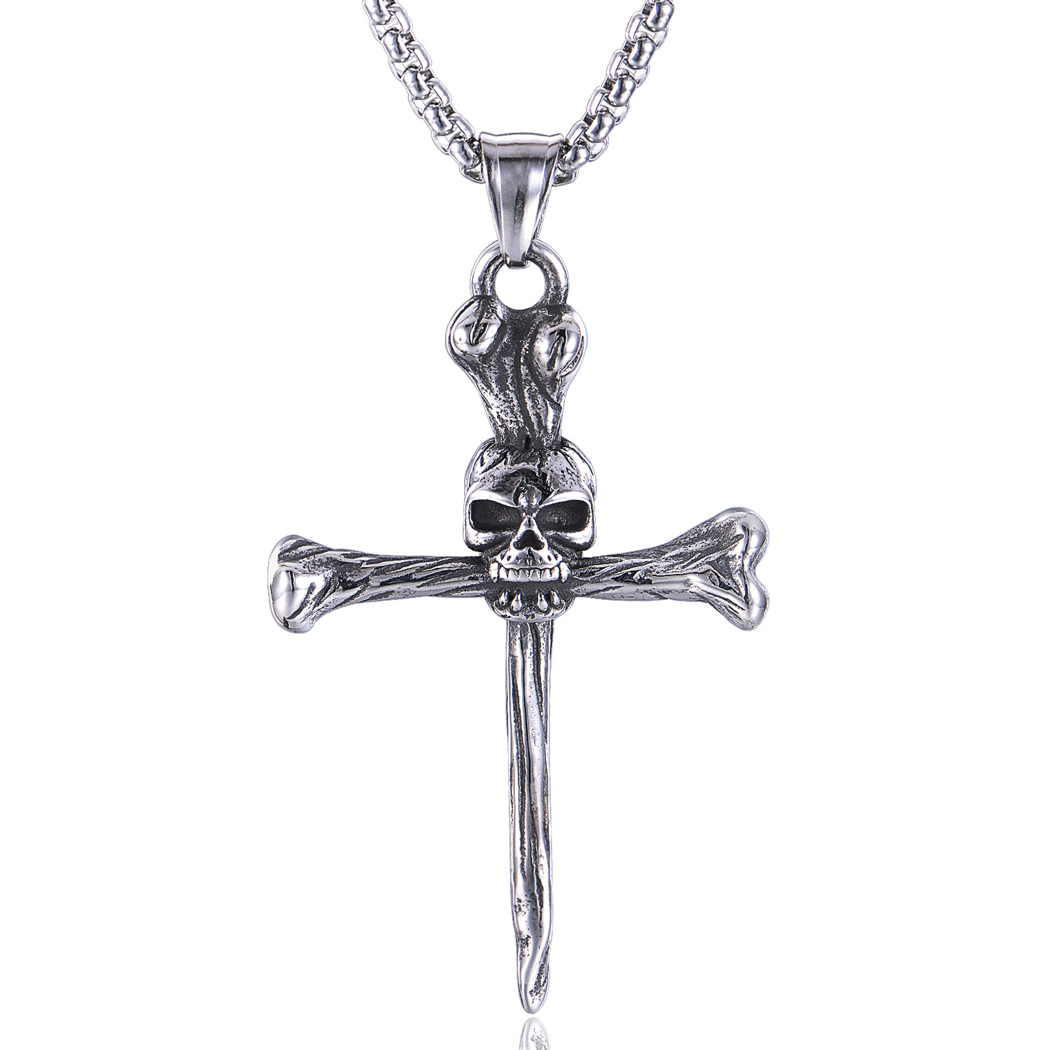 外贸饰品批发 欧美个性复古骨头十字架骷髅头男士钛钢吊坠-阿里巴巴
