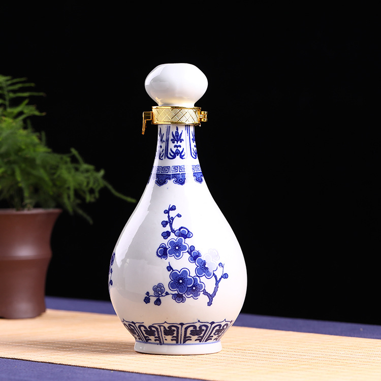 古典青花瓷1斤装白酒瓶子景德镇复古空酒瓶小酒坛500毫升密封酒壶