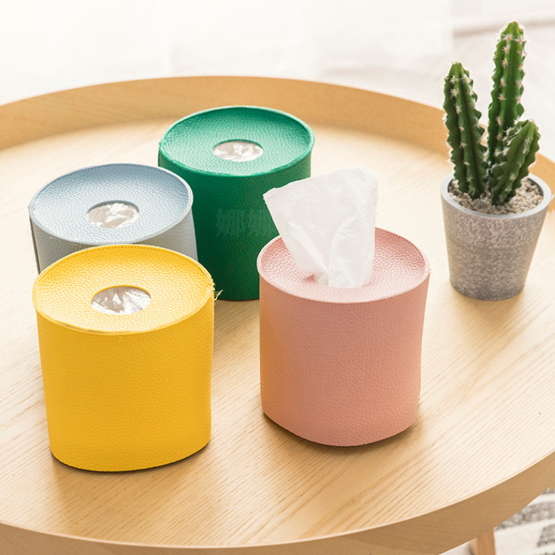 pu皮革圆筒卷纸盒 家用圆柱形纸巾盒 简约北欧风卷纸纸巾盒