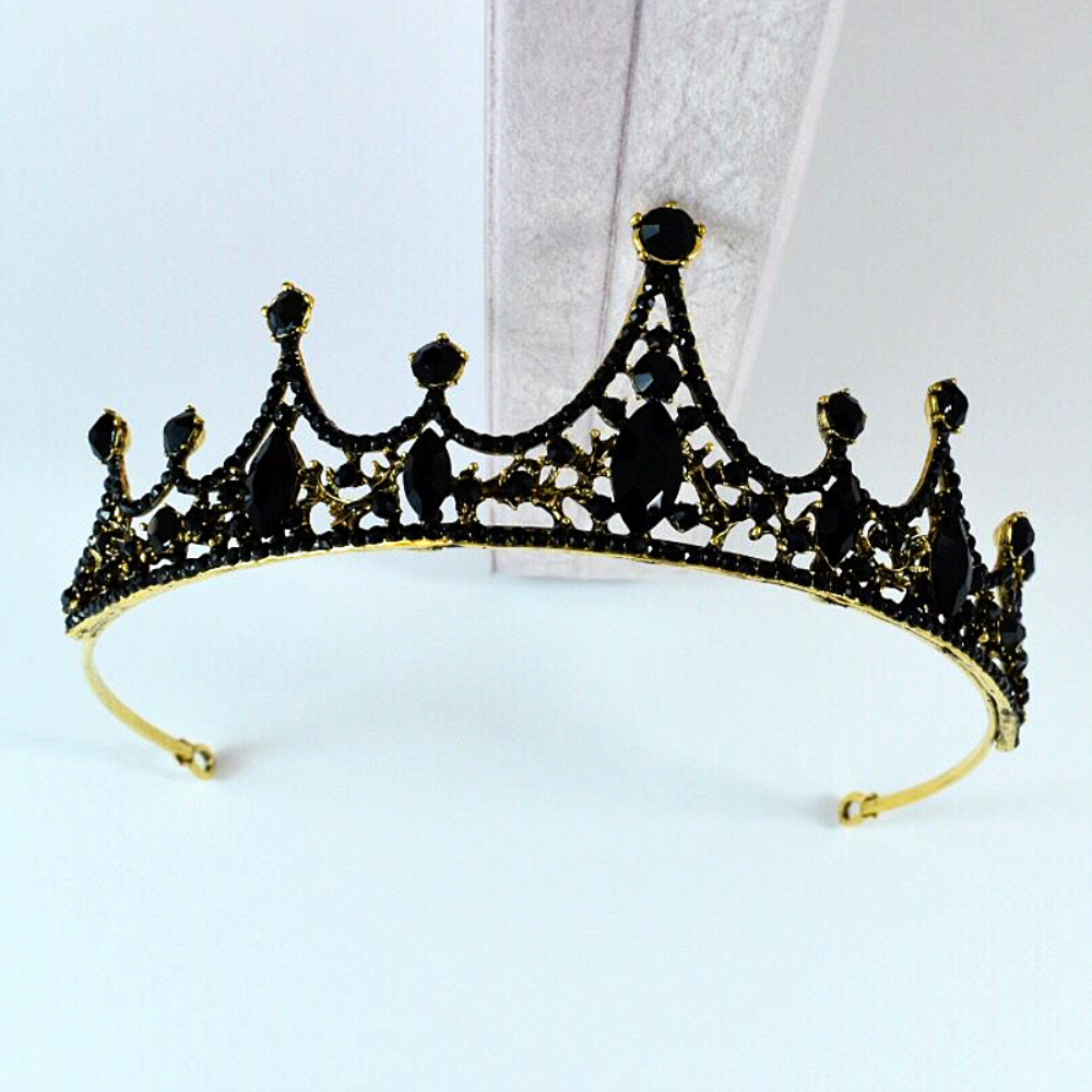 新款复古新娘黑色巴洛克女皇冠头饰生日王冠婚纱礼服配发饰品批发