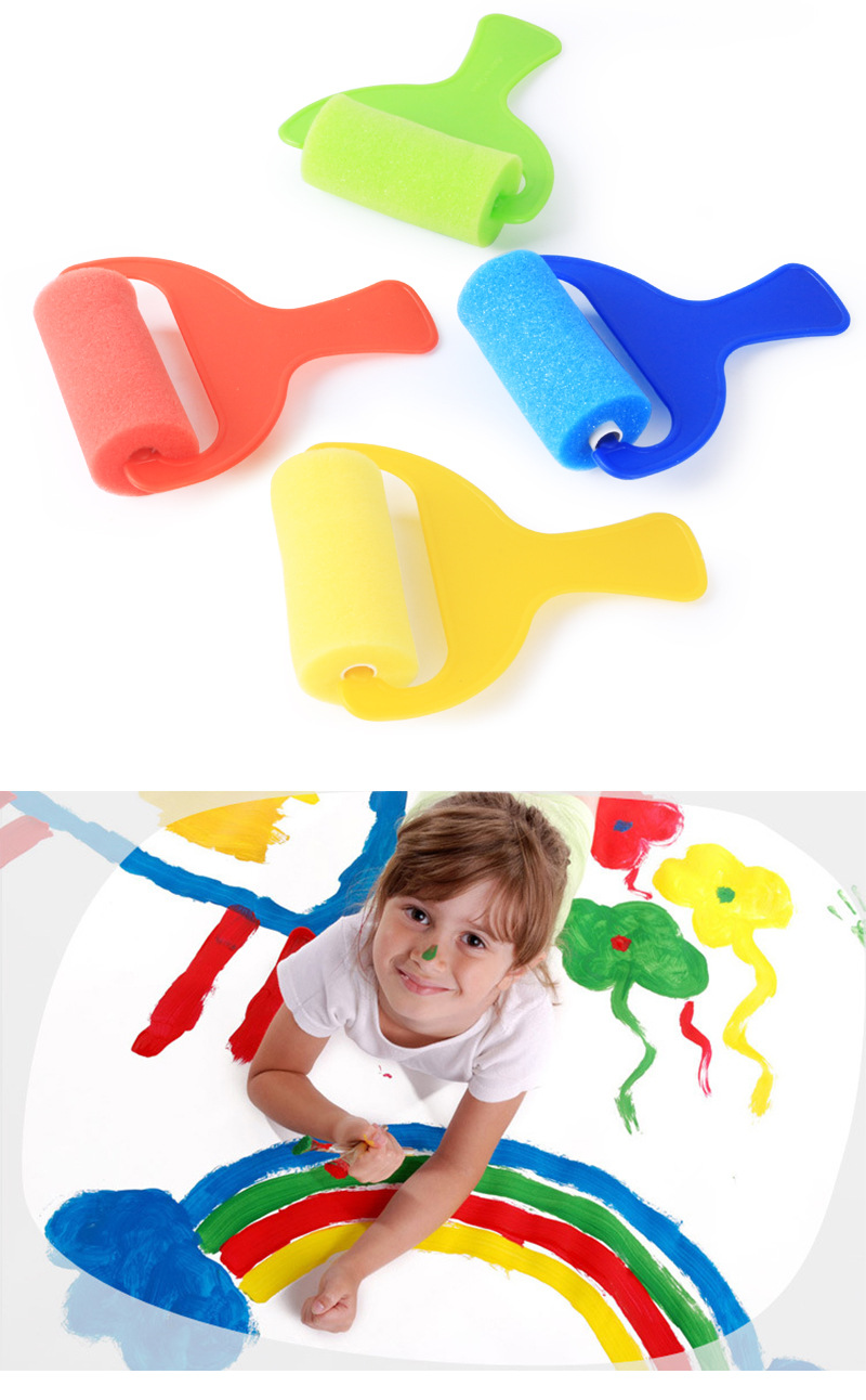 跨境海绵画刷 儿童绘画4件套装diy彩绘滚筒海绵刷创意涂鸦海绵刷