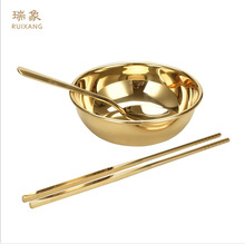 铜碗铜筷子铜勺子环保黄铜/铜餐具套装金饭碗家居用饭碗大人儿童