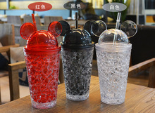 厂家米奇碎冰杯塑料双层制冷吸管杯 成人夏日冰酷杯子学生果汁杯