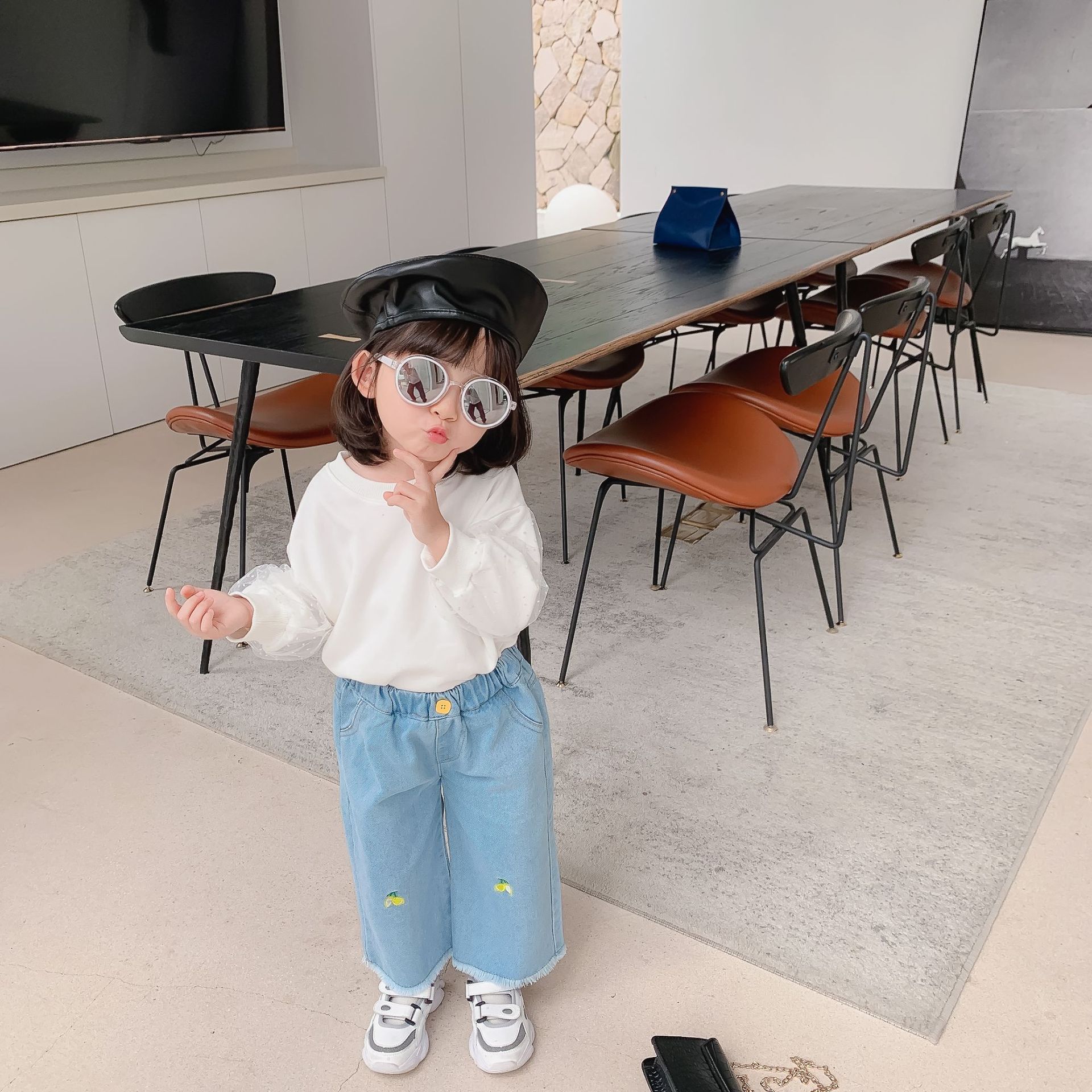 韩版童装2020秋款女童蕾丝拼接t恤衫 女宝长袖卫衣中小女童套头衫