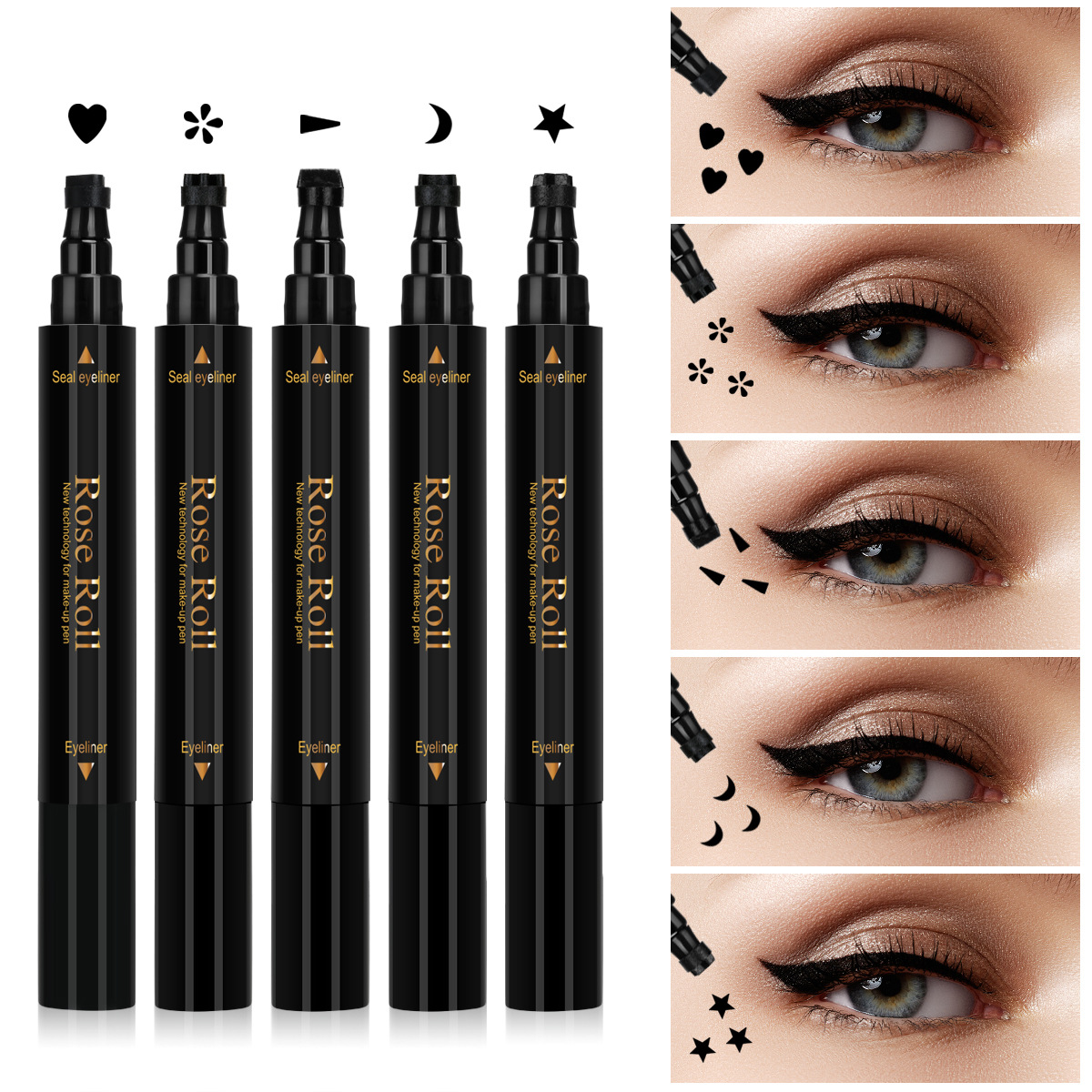 跨境彩妆双头印章眼线笔 防水持久不晕染眼线 点缀星星眼线液笔黑