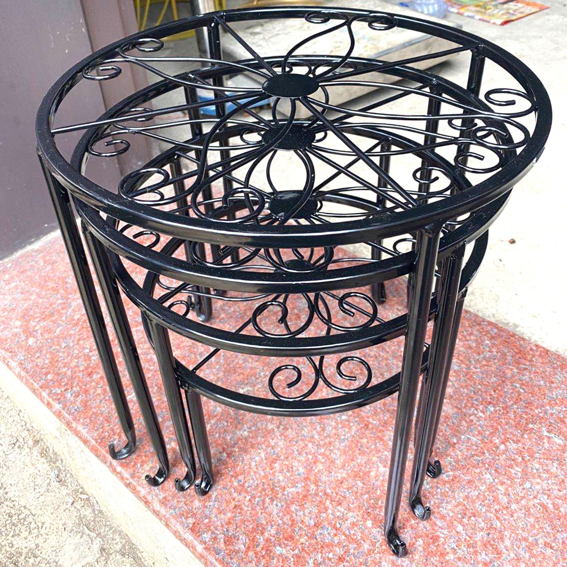 Cross-Border Gardening Single-Layer Wrought Iron Small Flower Stand Balcony Outdoor Green Dill and Bracketplant Potted Plant Iron Pergola Holder Carrier