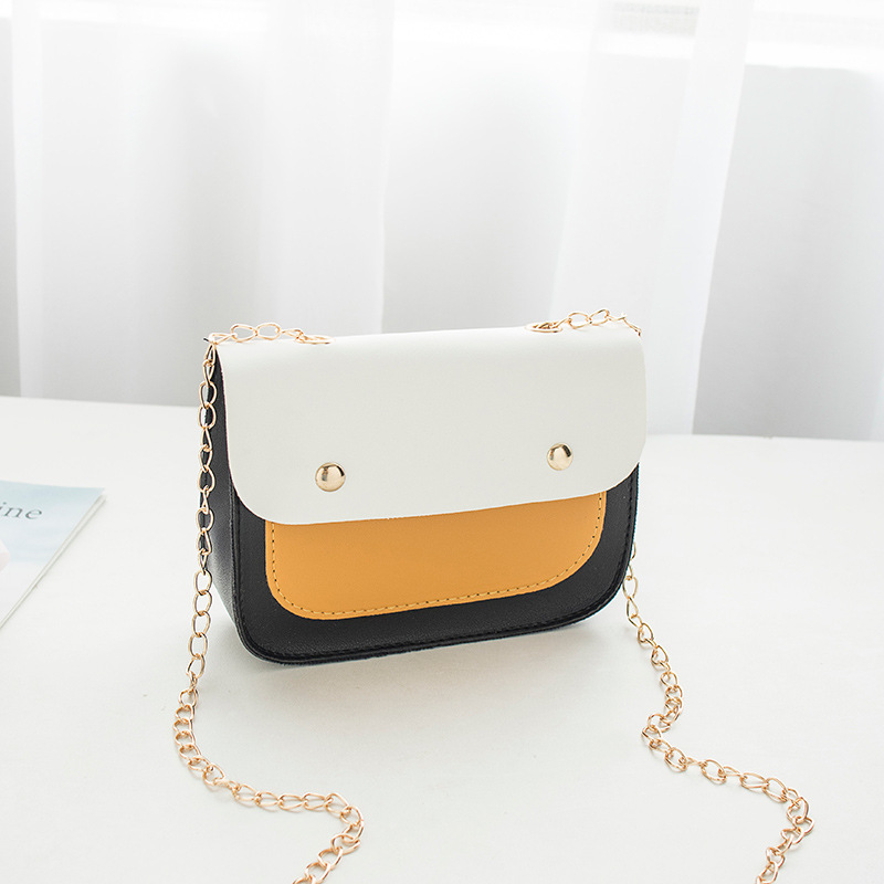 Fresh Sweet Contrast Color Shoulder Bag Chain Small Square Bag Japanese and Korean Style Student Phone Bag Crossbody Women's Bag One Piece Dropshipping