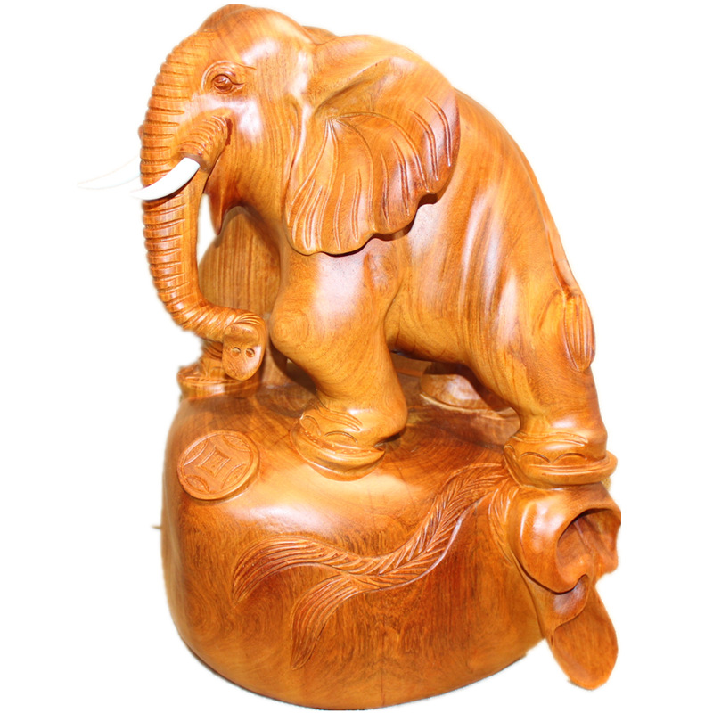 手工雕如意吉祥大象 红木缅甸花梨木根雕客厅收藏摆件大象工艺品