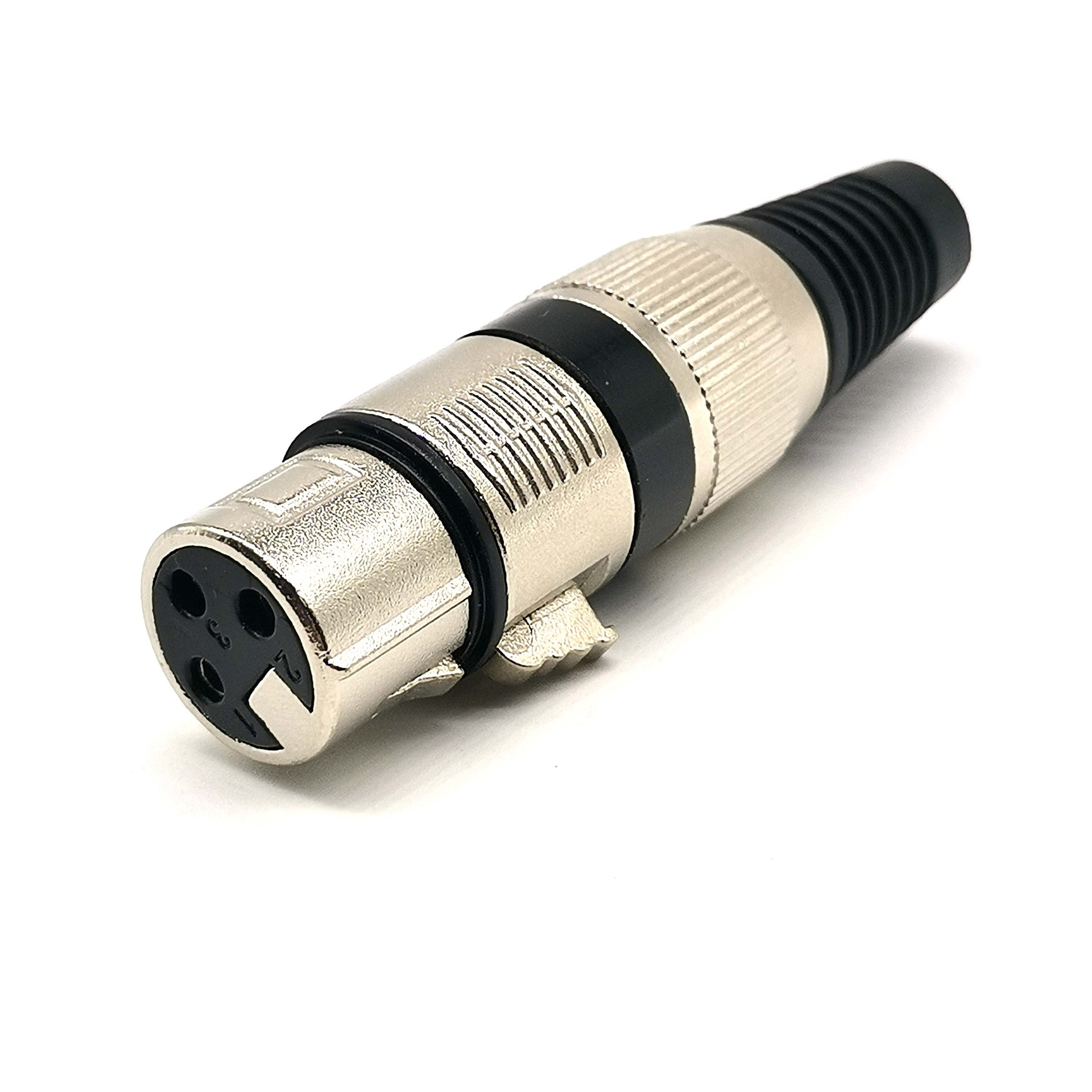 瑞士卡侬头3芯母头 加环金属帽 外壳带纹镀镍 黑色胶尾 pin针镀镍