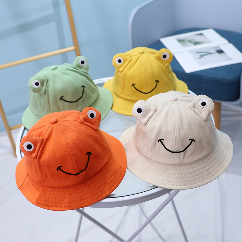 儿童帽子新款清新卡通青蛙造型男女童春季小孩遮阳渔夫帽宝宝盆帽