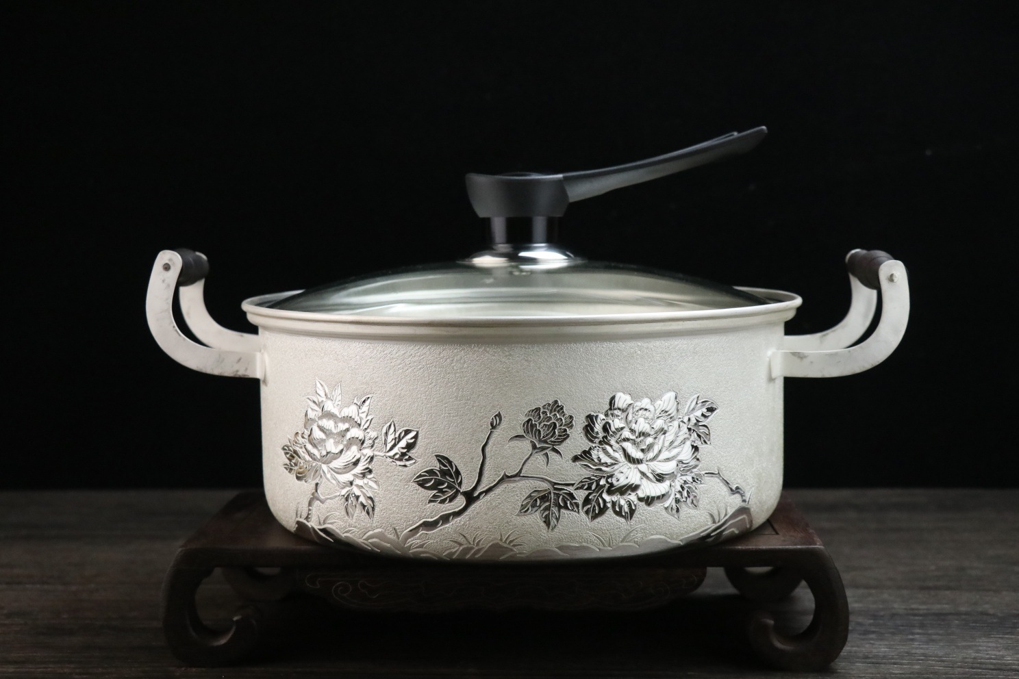 真银天下银锅 纯银999火锅足银手工实用电磁炉多用银锅玻璃盖家用