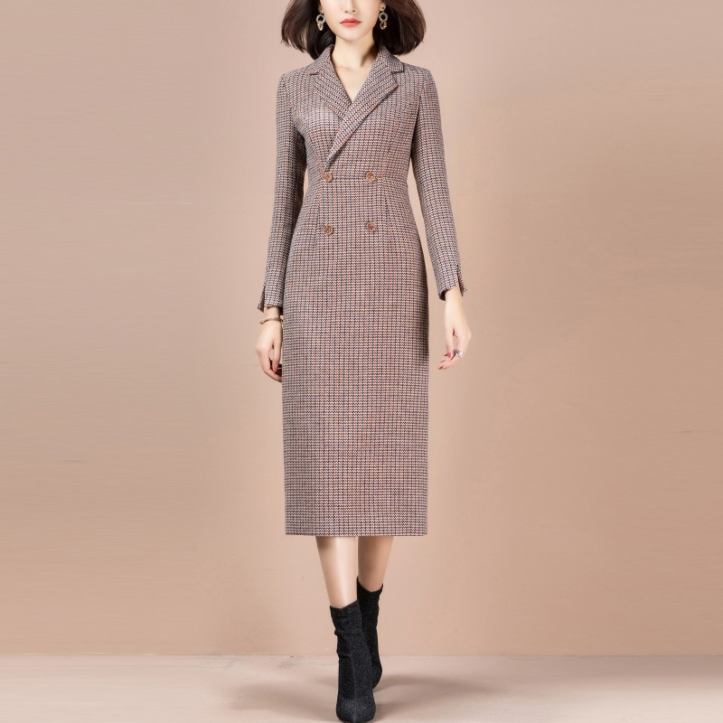 仿毛呢连衣裙秋冬款2020年新款女中长款修身显瘦气质呢子包臀裙子