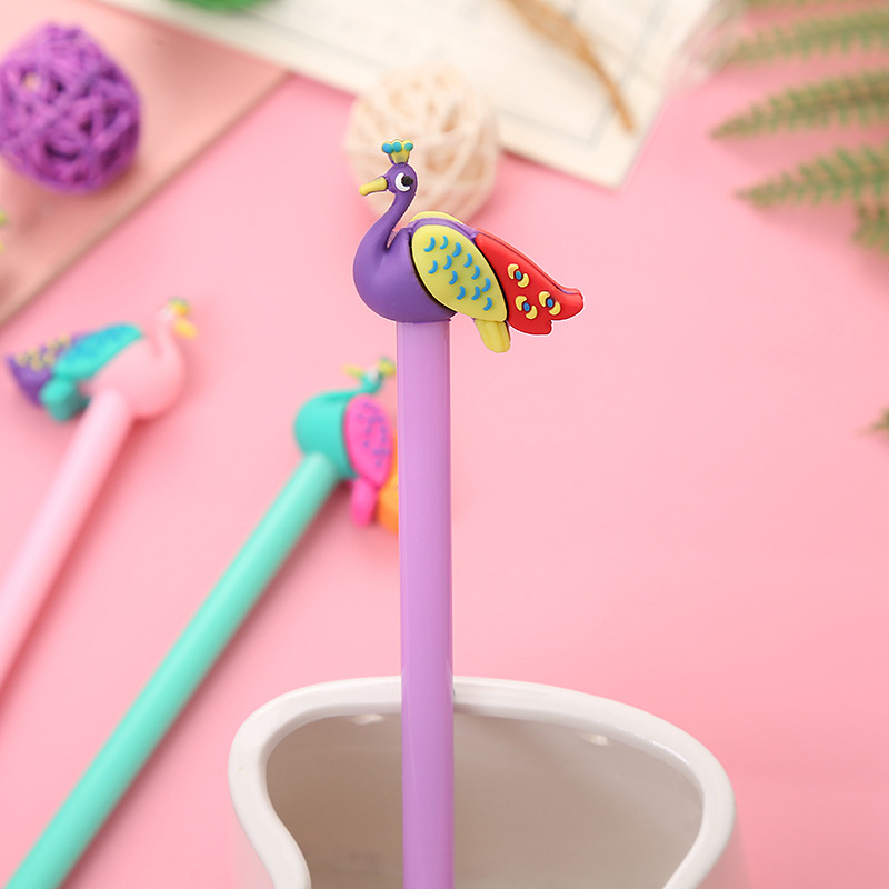 Creative Student Gel Pen Cartoon Peacock Shape Ball Pen Cute Learning Office Stationery Black Signature Pen Wholesale