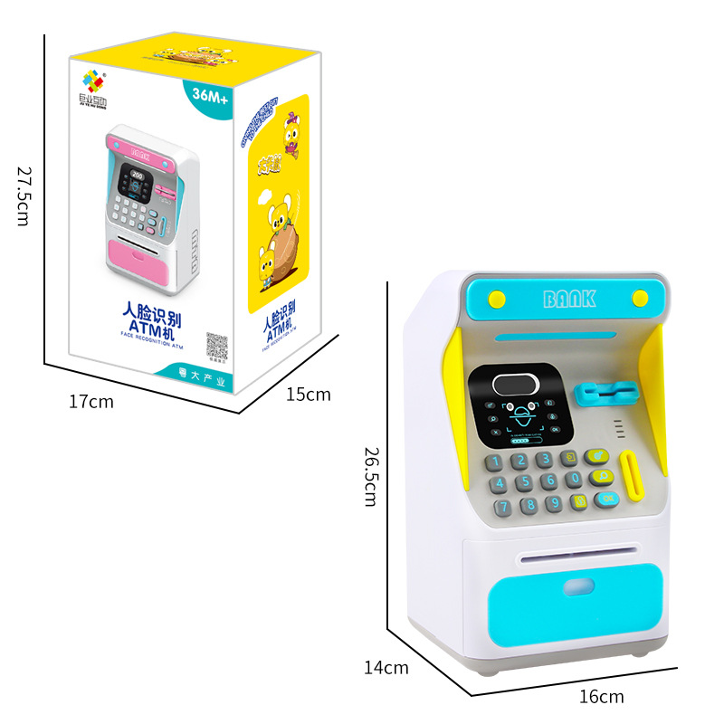 Simulation Face Recognition ATM Machine Money Box Simulation Password Automatic Money Rolling Safe Box Coin Bank Educational Toys