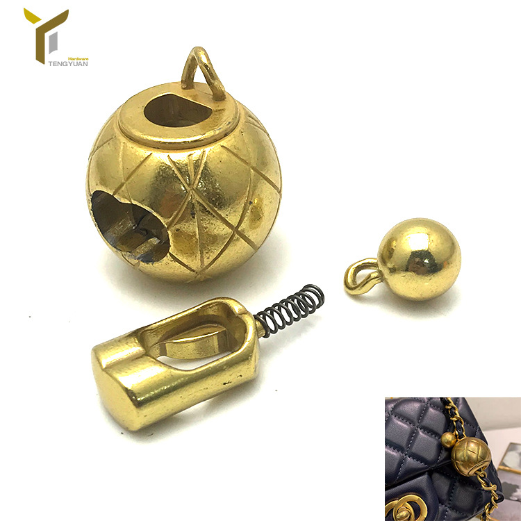 箱包五金鎏金大小球金属扣锌合金压铸菱格包链条调节金珠球