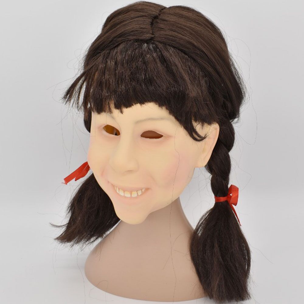 人物脸谱女孩脸面具长辫女娃乳胶头套万圣节派对舞会道具面罩mask