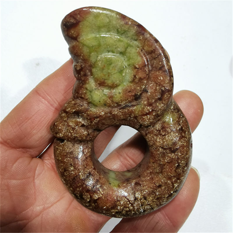 岫玉仿古件 古玩杂项玉石收藏猪龙手把件 做旧岫玉文玩玉器工艺品