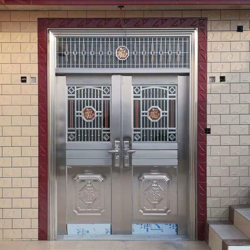 定制双开门不锈钢双开大门进户门农村家用大门玻璃门乡村自建房门