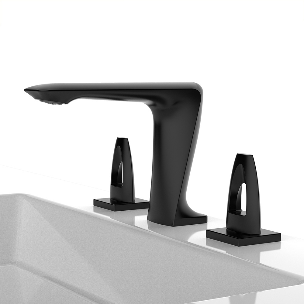 全铜分体式台下盆水龙头现代冷热水双开关三孔浴室面盆龙头枪灰色