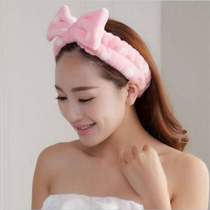 厂家直供珊瑚绒蝴蝶结束发带条纹波点洗脸发带毛绒头带批发定制